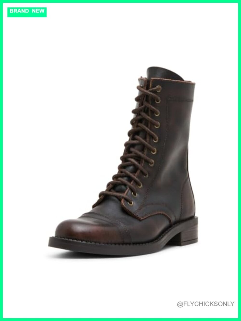 Faux Leather Combat Boot Calf High Block Heel